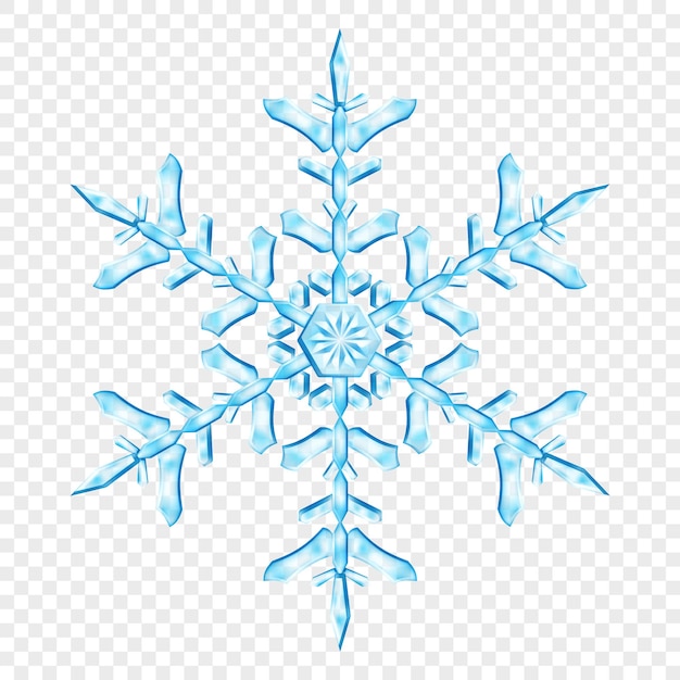 Big complex translucent Christmas snowflake in light blue colors, isolated on transparent background. Transparency only in vector format