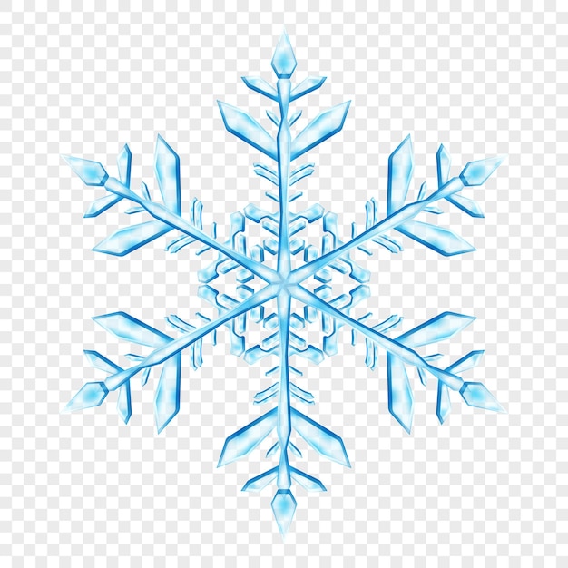 Big complex translucent Christmas snowflake in light blue colors, isolated on transparent background. Transparency only in vector format