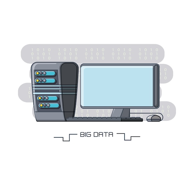 big data design with computer and data server icon 