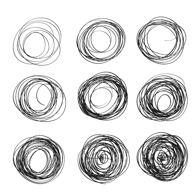 big set of abstract chaotic round brush strokes sketch different density