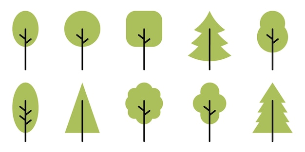 Big set of minimal trees linear icons Vector illustrationx9