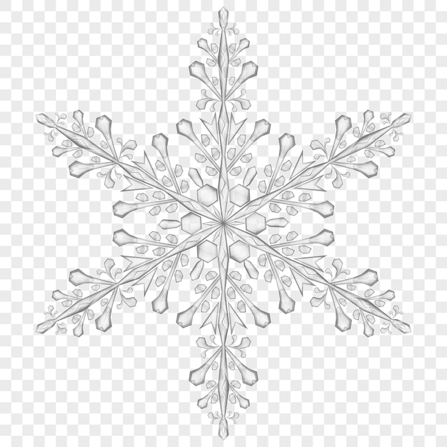 Big translucent Christmas snowflake in gray colors on transparent background.  Transparency only in vector file
