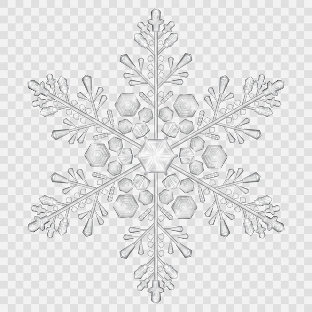 Big translucent crystal snowflake in gray colors on transparent background