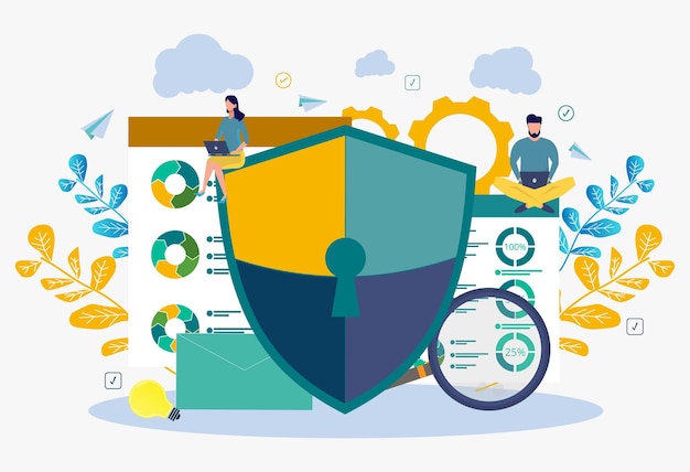 Bilde av konseptet for cybersikkerhet. Illustrerer ideen om cybersikkerhet eller personvern. Vektor fargerik illustrasjon. Kan brukes til webbanner, infografikk, nettside