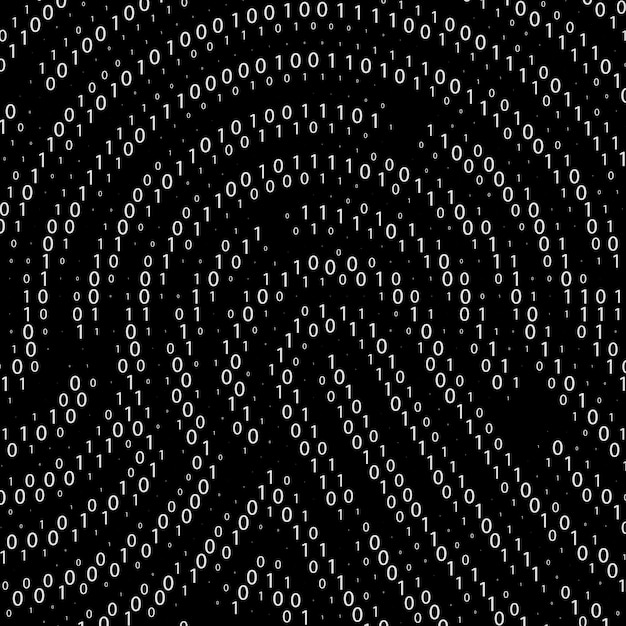 Binary code by fingerprint shape. Cyber security technology. Digital verification information. Vector illustration