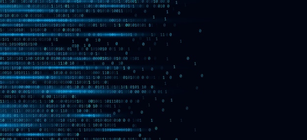 binary data software programming code with glowing effect on dark blue backdrop finance tech digital background vector illustration