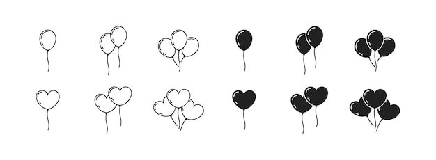 birthday baloon icon set round and heart shape baloon vector eps 10