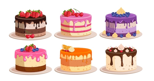 Birthday cake elements clipart set Cake delicious dessert clip art in chocolate strawberry