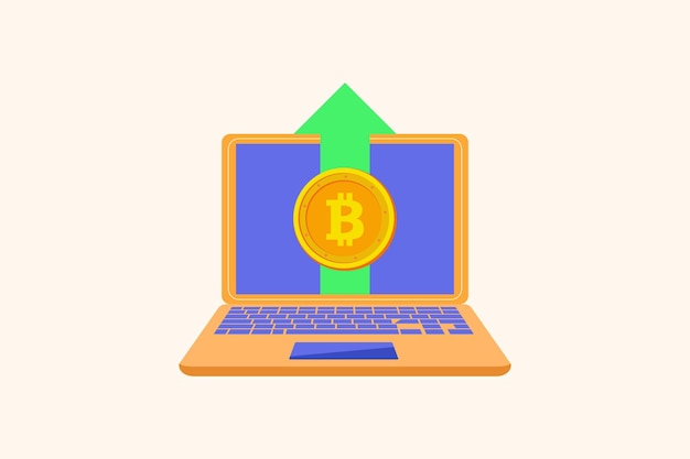 bitcoin go up in laptop crypto bitcoin digital money concept flat design vector illustration isolate