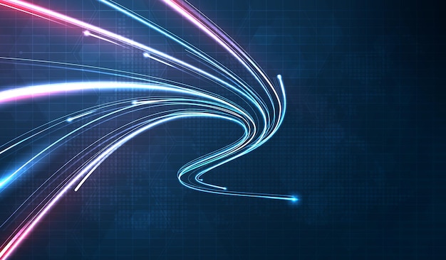 Blå lysstripe fiberoptisk fartslinje futuristisk bakgrunn for 5g- eller 6g-teknologi trådløs dataoverføring høyhastighetsinternett i abstrakt internettnettverk konseptvektordesign