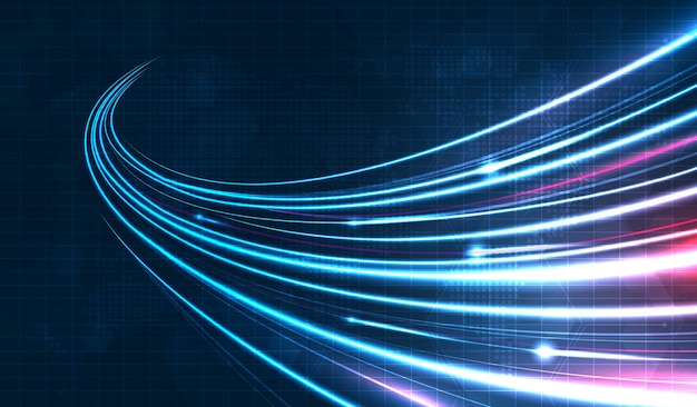 Blå lysstripe fiberoptisk fartslinje futuristisk bakgrunn for 5g- eller 6g-teknologi trådløs dataoverføring høyhastighetsinternett i abstrakt internettnettverk konseptvektordesign