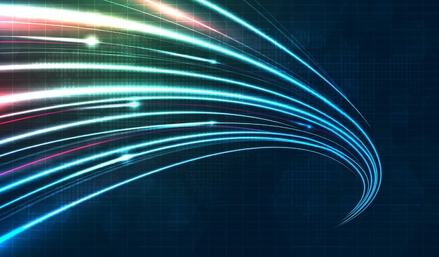 Blå lysstripe fiberoptisk fartslinje futuristisk bakgrunn for 5g- eller 6g-teknologi trådløs dataoverføring høyhastighetsinternett i abstrakt internettnettverk konseptvektordesign