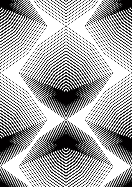 black and white illusive abstract seamless pattern with geometric figures. vector symmetric simple backdrop.