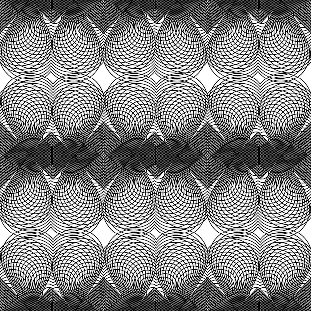 black and white illusive abstract seamless pattern with overlapping hearts. vector symmetric backdrop, romantic idea.