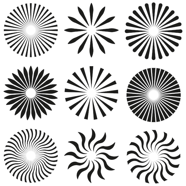 black circles with rays. round shape. vector illustration.