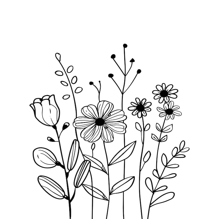 Vektor black color flowers pattern with leaf vector art illustration set