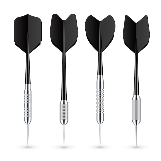 black dart arrows with metal tip and shadow dart throwing sport game dartboard equipment vector