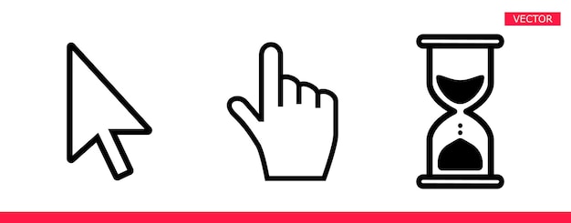 black hourglass loading clock pointer hand and arrow mouse cursors icon sign graphic element