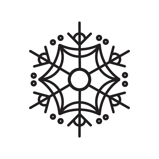 black line snowflake icon with decorative elements