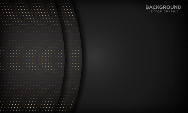 Black luxury abstract background with overlap layers. Texture with gold glitters dot element.