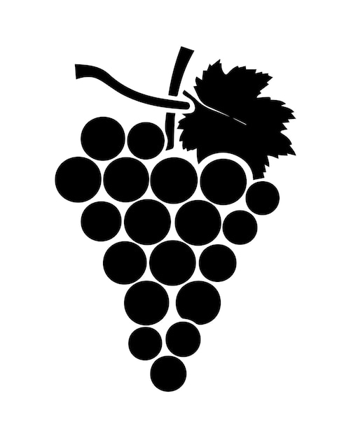 black silhouette of grapes with leaves vector illustration on a white background