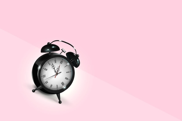 Black vintage alarm clock rolls down the slope with colored background
