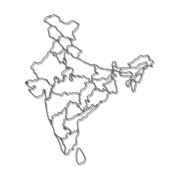 Vektor blank india map minimalist black and white outline for learning and design