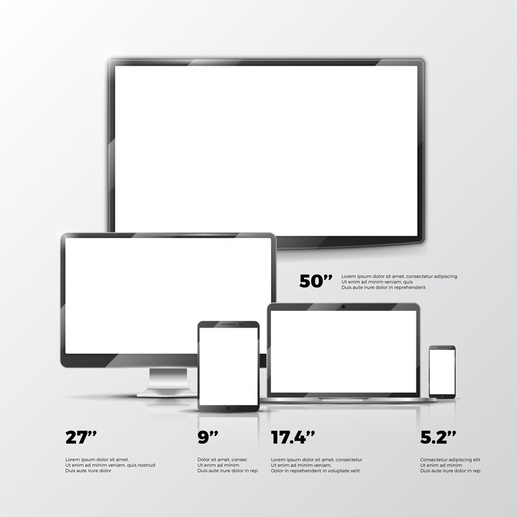 Vektor blank tv screen, lcd monitor, notebook, tablet computer, smartphone mockups isolated on white backgr