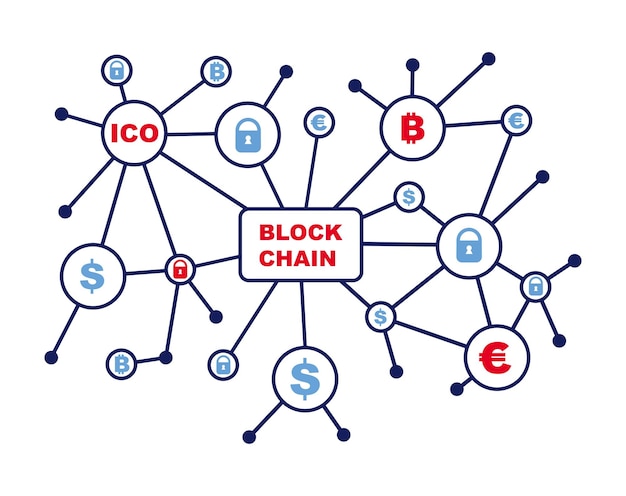 block chain word with icons as vector illustration