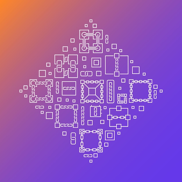 blockchain concept vector linear rhombus shape illustration
