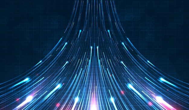 Blue light streak fiber optic speed line futuristic background for 5g or 6g technology wireless data