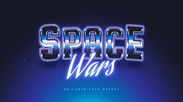 Blue Retro Text Style and Glowing Neon Effect. Editable Text Style Effect