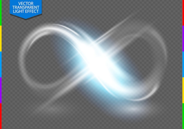 blue sign neon smooth light line infinity symbol glow isolated on transparent background. vector light special effect illustration