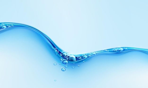 Blue transparent water wave splash with bubbles isolated on blue background. Real transparent water effect. Vector illustration EPS10