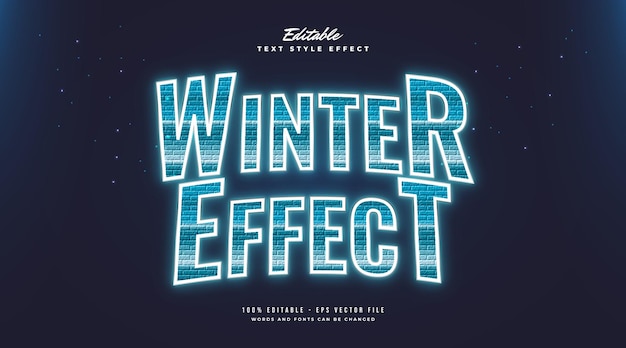 Blue Winter Text Style with Frozen and Glow Effect. Editable Text Style Effect