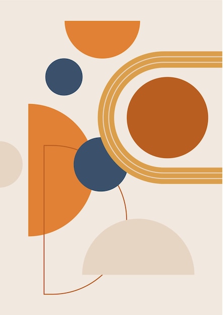 boho modern minimalist abstract line art print with geometric shape