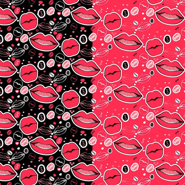 bold red lips with love text cartoon illustration sticker pattern