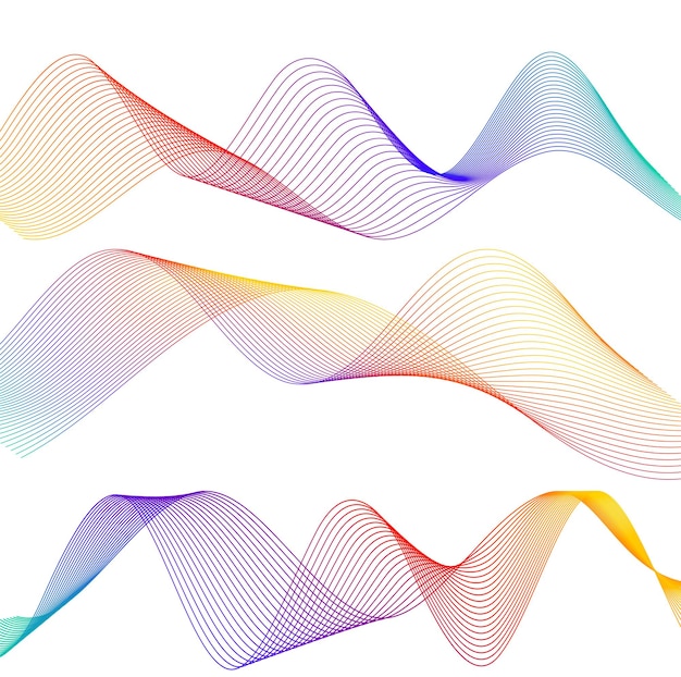 Bølge av mangefargede linjer. Abstrakte bølgete striper på hvit bakgrunn isolert. Kreativ linjekunst. Vektorillustrasjon EPS 10. Designelementer laget ved hjelp av Blend Tool. Buet, glatt tape