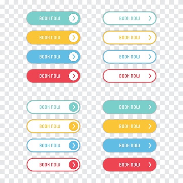 Book now buttons set on a transparent background. 