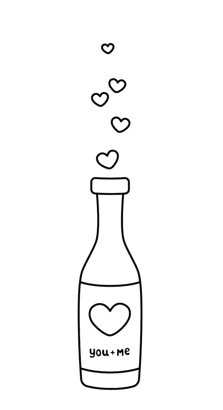 Vektor bottle with love drink coloring page black and white bottle vector