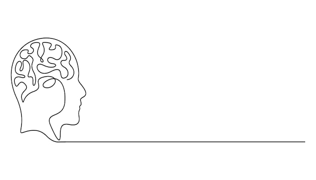 Brain concept continuous one line art illustration of the human mind