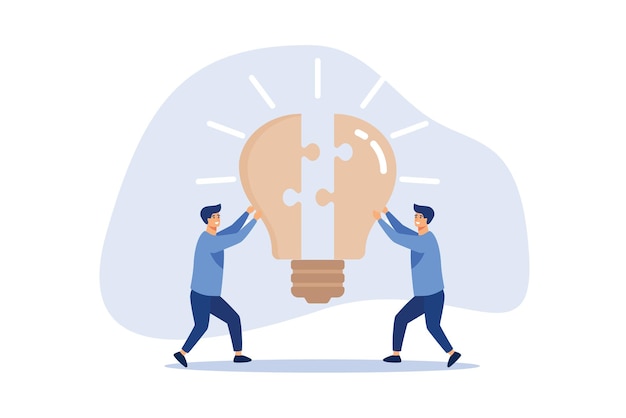 brainstorm or connect idea concept businessman team members partner connect lightbulb jigsaw puzzle