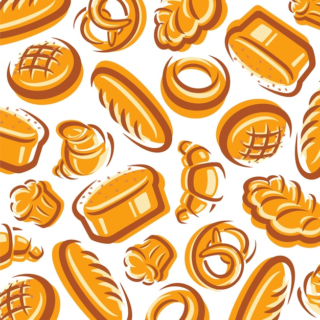 Bread background pattern set Collection icons bread Vector