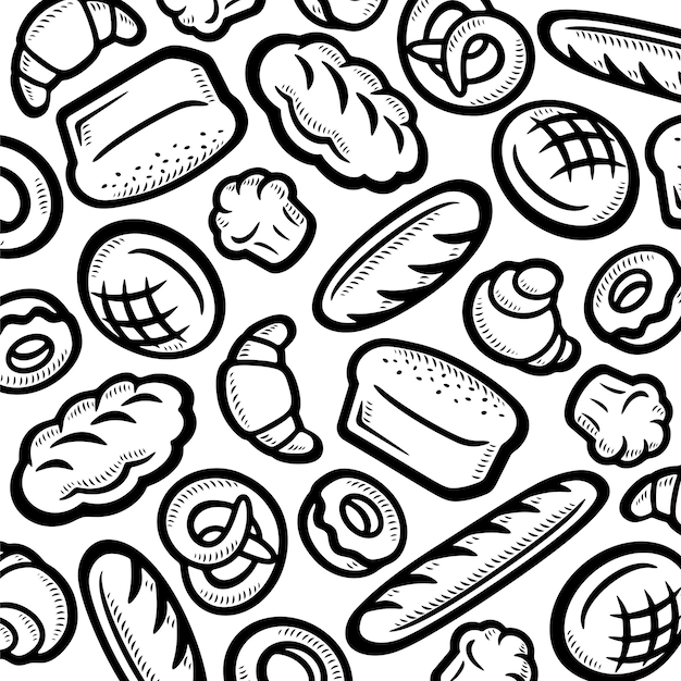 Bread background pattern set Collection icons bread Vector