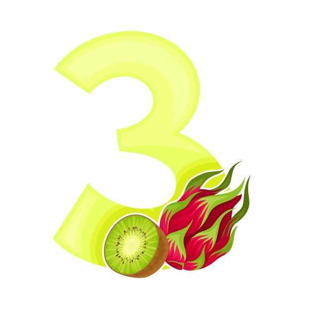 bright summer number with dragon fruit and kiwi vector illustration