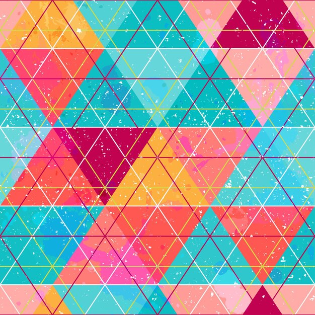 Bright triangle seamless pattern with grunge effect vector eps 10