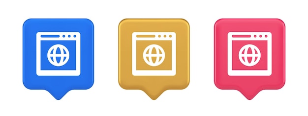 browser website internet searching online connection button web page information 3d icon