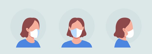 bruk maske med stropper, semi-flat fargekarakter avatarsett