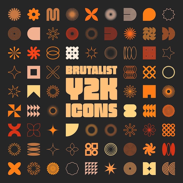 Brutalist geometric shapes modern symbols Simple primitive elements and forms Retro design trend