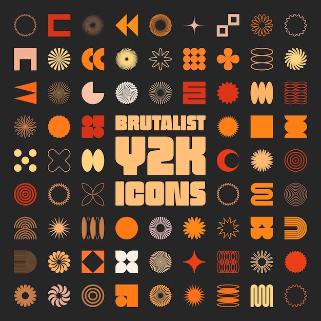Brutalist geometric shapes modern symbols Simple primitive elements and forms Retro design trend